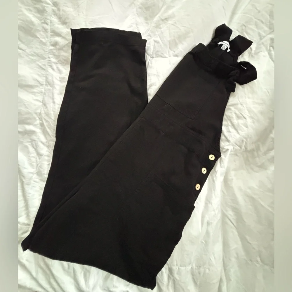 Women’s Black Linen Coveralls – Size XL, Front Pockets & Side Buttons - Picture 3 of 4